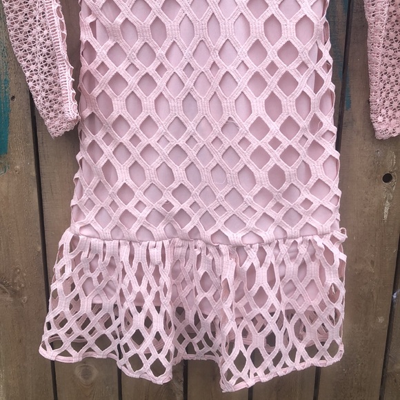NWT Vutti High Neck Crochet Lace Long Sleeve Mini Dress Pink Small - Picture 3 of 6